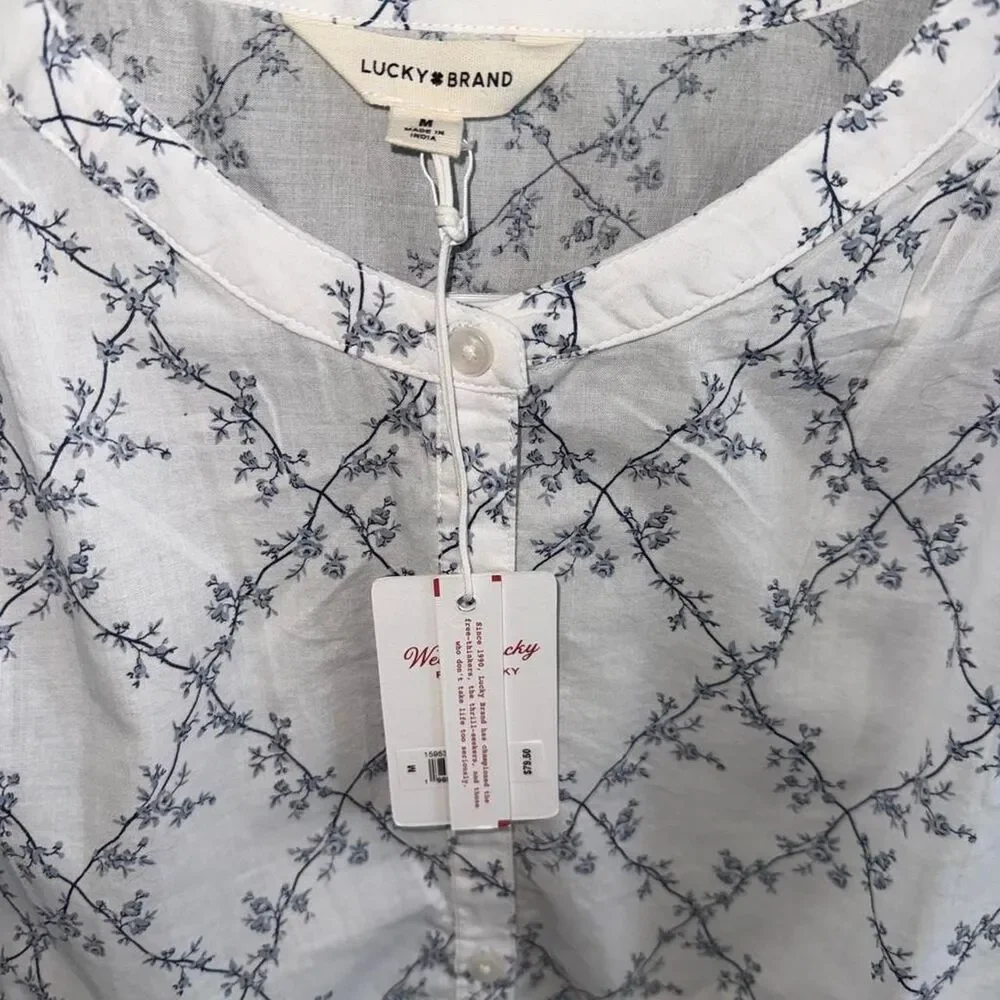 Lucky-brand Women's Blue and White Blouse